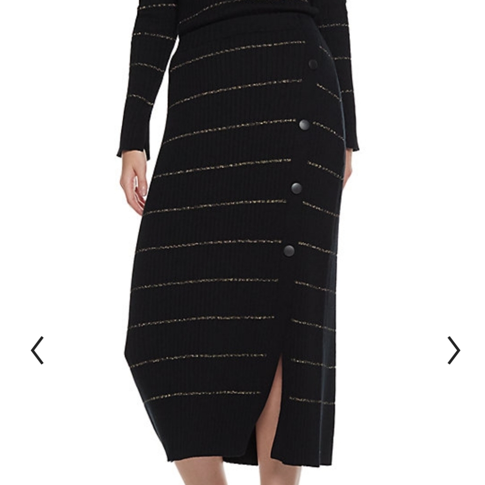 Nine West rib knit striped faux button midi skirt